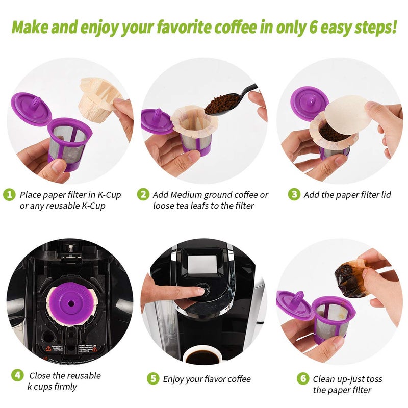 RUOYING Unbleached K cup Coffee Paper Filters with Lid Disposable for Reusable K Cup Filters, Disposable Keurig Filters Unbleached, Fits All Keurig Single Serve Filter Brands (100 pack) - Image 5